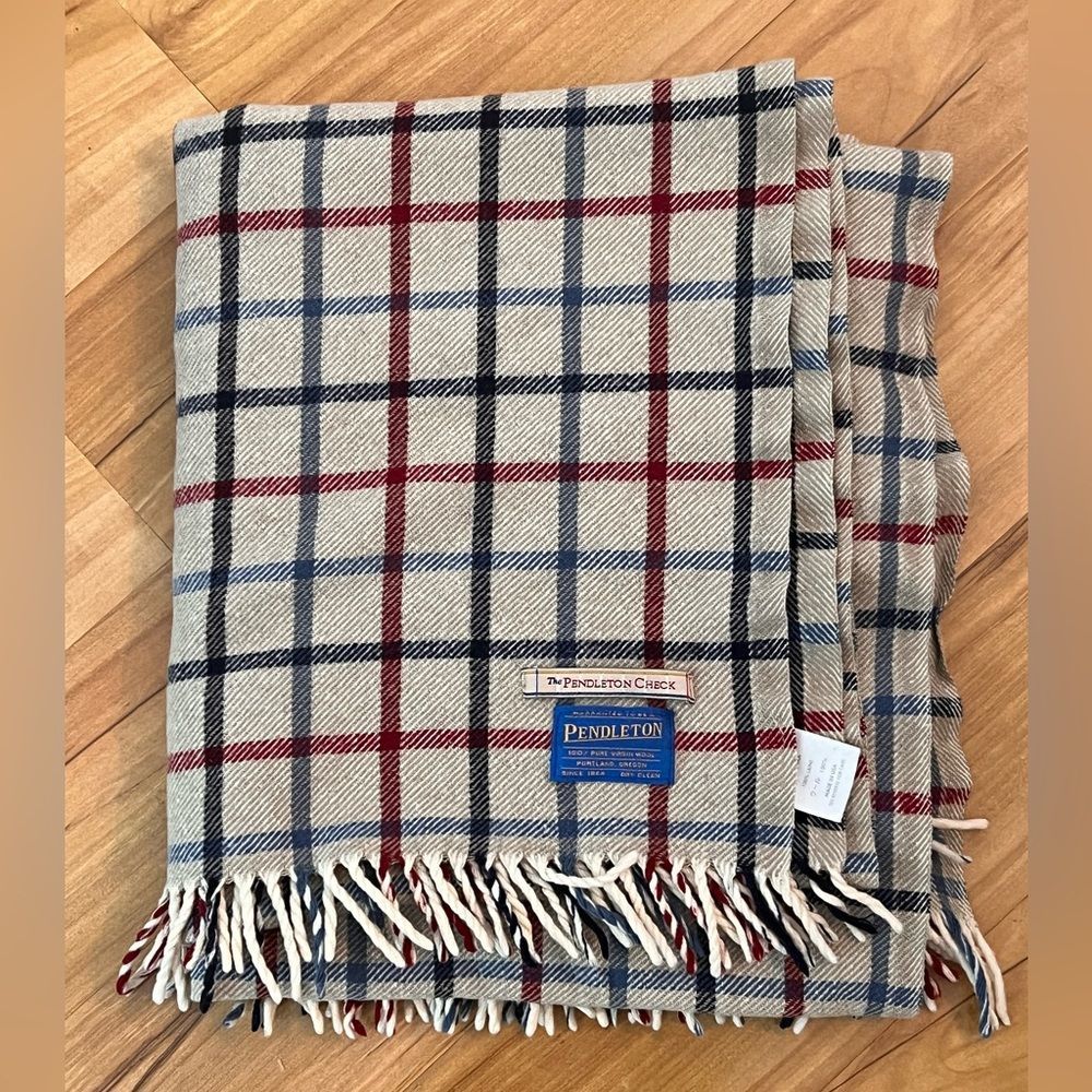 Vintage Pendleton Check 100% Pure Virgin Wool Fringe Throw Blanket